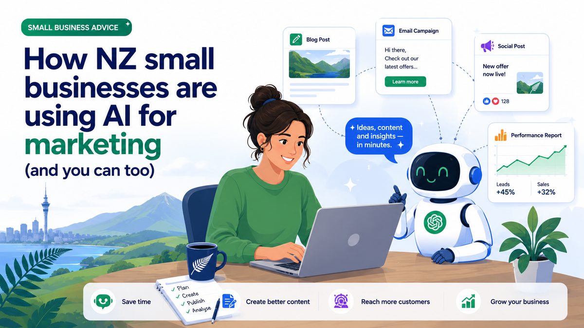 NZ small business owner using AI for marketing